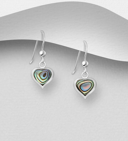 Sterling Silver Abalone Heart Dangle Earrings ~ 2-1-1188