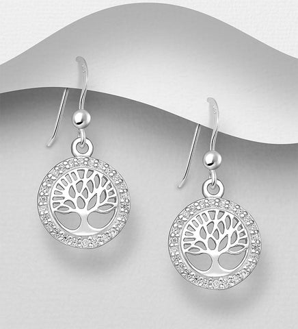 Sterling Silver CZ "Tree of Life" Dangle Earrings ~ 2-1-1192