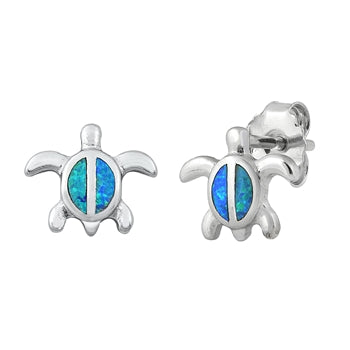 Sterling Silver Blue Turtle Stud Earrings ~ 2-1-1194