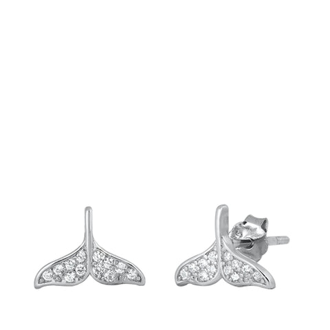 Sterling Silver CZ Whale's Tail Stud Earrings ~ 2-1-1196