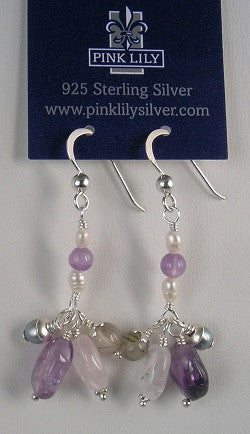 Sterling Silver Amethyst & Pearl Dangle Earrings ~ 2-1-305 SALE