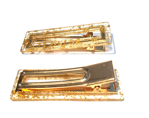 Pink Lily ~"Taylor" Gold Flecks Rectangle Pinch Clip ~ #174