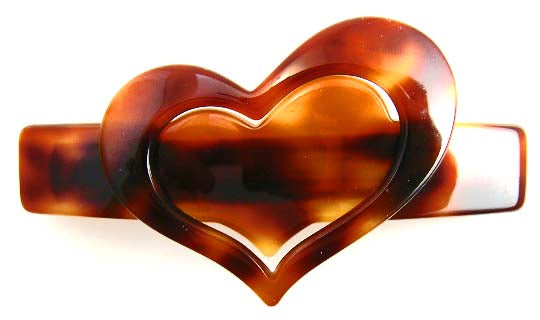 "Valerie"  Volume Heart Barrette ~ Handmade in France ~ Tortoise