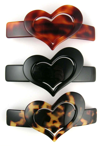 "Valerie" Volume Heart Barrette ~ Handmade in France ~Black