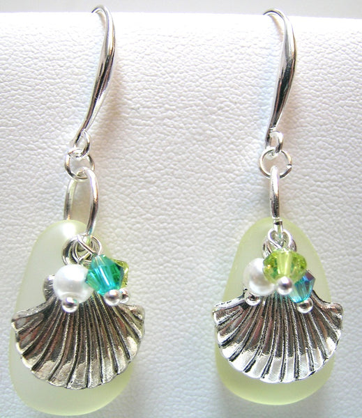 Pink Lily ~ Faux Light Green Sea Glass Shell Drop Earrings or Necklace