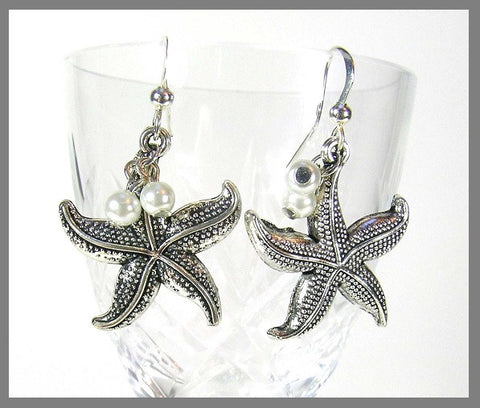 PINK LILY ~ Large White Pearl Starfish Earrings ~  #90-3