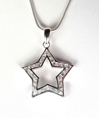 Sterling Silver CZ Star Pendant on 18 Inch Chain 3-2-6 SALE