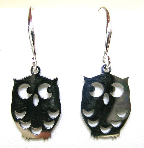Pink Lily ~ Silver Plated Owl Drop Earrings #67