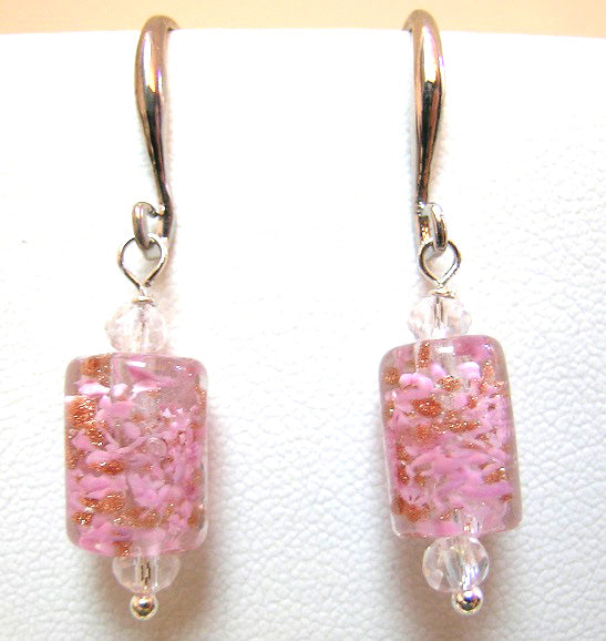Pink Lily ~ Murano Bead Drop Earrings ~ "Aventurine" ~ 6 Colors ~ 2-7-17