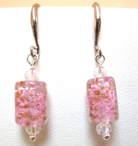 Pink Lily ~ Murano Bead Drop Earrings ~ "Aventurine" ~ 6 Colors ~ 2-7-17
