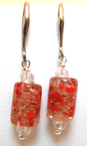 Pink Lily ~ Murano Bead Drop Earrings ~ "Aventurine" ~ 6 Colors ~ 2-7-17