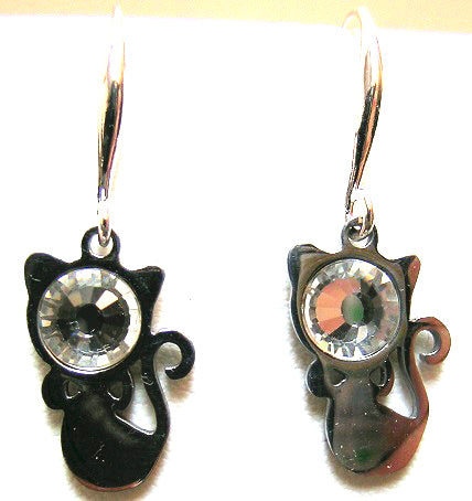 Pink Lily ~ CZ Face Cat Drop Earrings #38