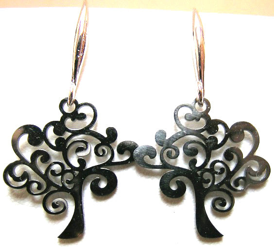 Pink Lily ~ Silver Plated Tree of Life  ~ Drop Earrings #70