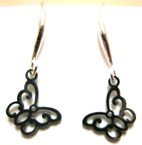 Pink Lily ~ Silver Plated Butterfly ~ Drop Earrings #68