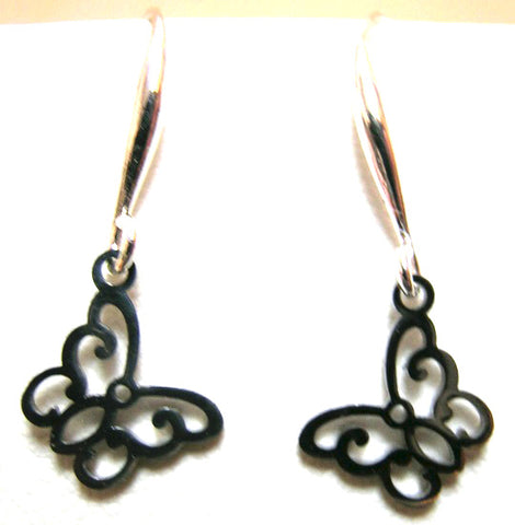 Pink Lily ~ Silver Plated Butterfly ~ Drop Earrings #68