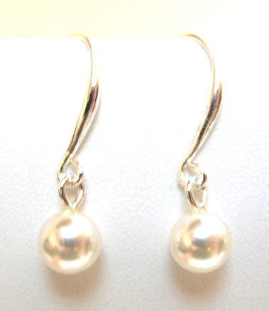 Pink Lily ~ Silver Plated  Pearl Drop Earrings #122