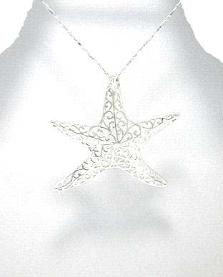 Sterling Silver Filigree Starfish Pendant on 18 inch chain 5-1-176