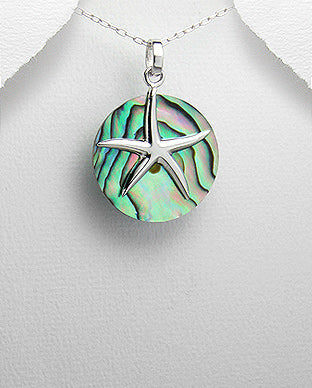 Sterling Silver Abalone Starfish Pendant on 18 inch chain 5-1-409