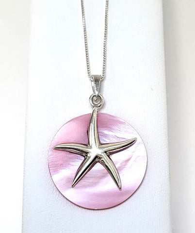 Sterling Silver Pink Mother of Pearl Starfish Pendant on 18 inch chain 5-1-409