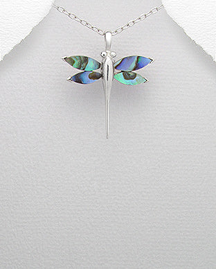 Sterling Silver Abalone Dragonfly Pendant on 18 inch Chain ~ 5-1-460