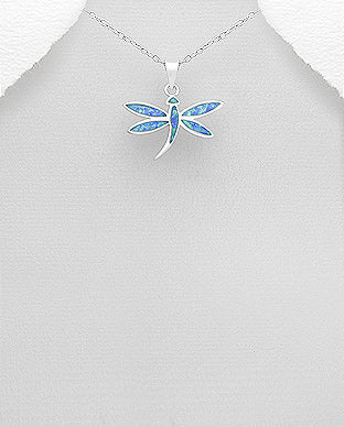 Sterling Silver Blue Dragonfly Pendant on 18 inch chain 5-1-507