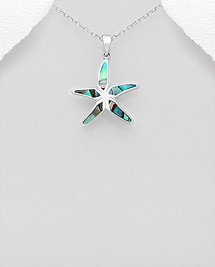 Sterling Silver Abalone Large Starfish Pendant on 18 inch Chain ~ 5-1-531