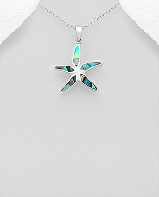 Sterling Silver Abalone Starfish Pendant on 18 inch Chain ~ 5-1-531