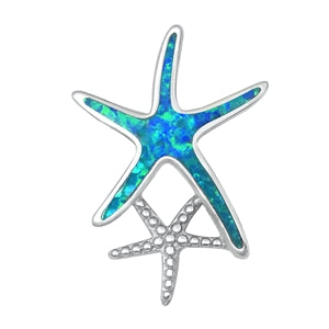 Sterling Silver Blue Double Starfish Pendant on 18 inch chain 5-1-538