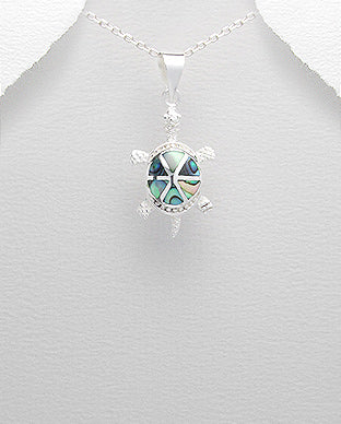 Sterling Silver Large Abalone Turtle Pendant on 18 inch Chain ~ 5-1-540