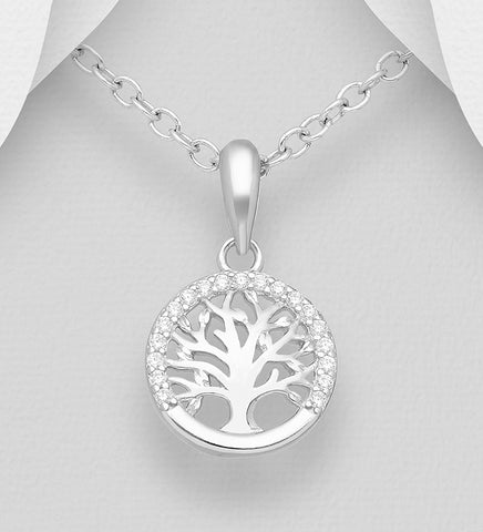 Sterling Silver CZ Small "Tree of Life" Pendant on 18 inch chain 5-1-542