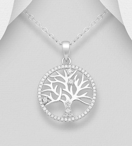 Sterling Silver CZ "Tree of Life" Pendant on 18 inch chain 5-1-544