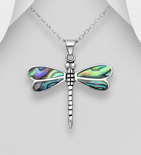 Sterling Silver Abalone Dragonfly Pendant on 18 inch chain 5-1-547