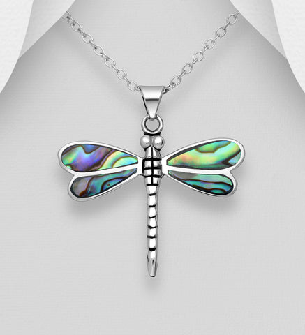 Sterling Silver Abalone Dragonfly Pendant on 18 inch chain 5-1-547