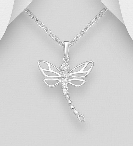Sterling Silver CZ Dragonfly Pendant on 18 inch chain 5-1-552