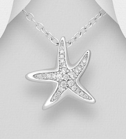 Sterling Silver CZ Starfish Pendant on 18 inch chain 5-1-553