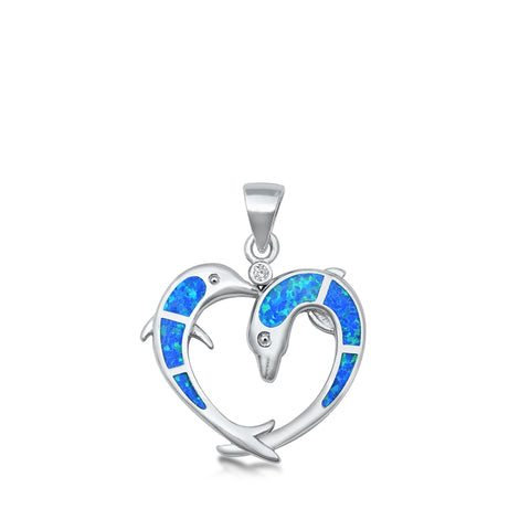 Sterling Silver Double Love Dolphin Pendant on 18 inch chain 5-1-554