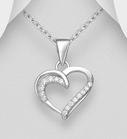 Sterling Silver CZ Heart Pendant on 18 inch chain 5-1-560