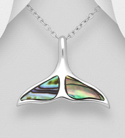 Sterling Silver Abalone Shell Whale's Tail  Pendant on 18 inch chain 5-1-561