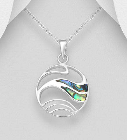 Sterling Silver Abalone "Wave" Pendant on 18 inch chain 5-1-570