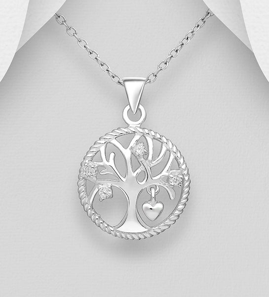 Sterling Silver CZ "Tree of Life" Pendant on 18 inch chain 5-1-576
