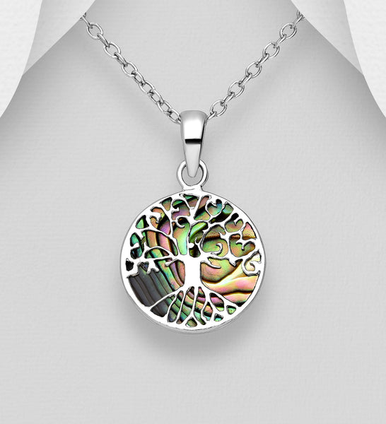 Sterling Silver Abalone "Tree of Life" Pendant on 18 inch chain  5-1-578