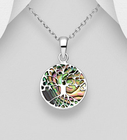 Sterling Silver Abalone "Tree of Life" Pendant on 18 inch chain  5-1-578