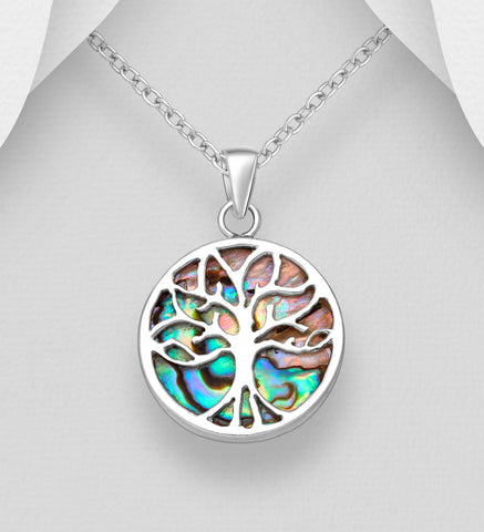 Sterling Silver Abalone "Tree of Life" Pendant on 18 inch chain 5-1-579