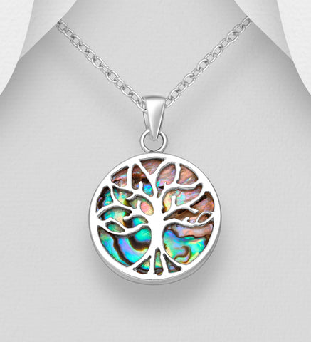 Sterling Silver Abalone "Tree of Life" Pendant on 18 inch chain 5-1-579