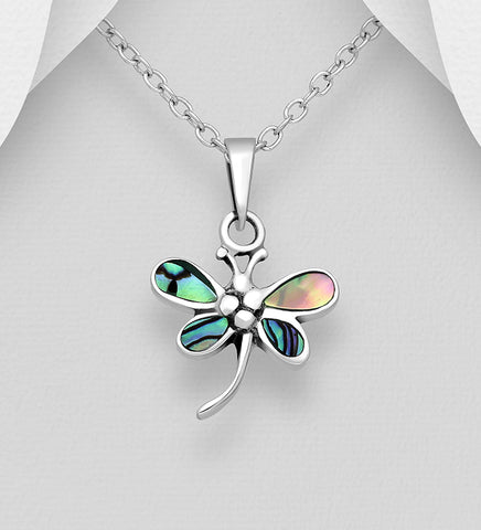Sterling Silver Abalone Butterfly Pendant on 18 inch Chain ~ 5-1-580
