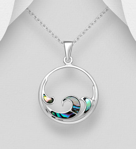 Sterling Silver Abalone "Wave" Pendant on 18 inch chain 5-1-584