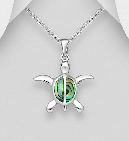 Sterling Silver Abalone Turtle Pendant on 18 inch chain ~ 5-1-586