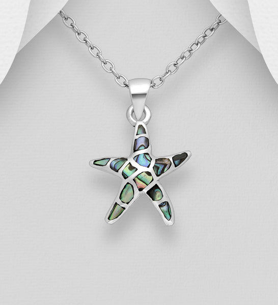 Sterling Silver Large Abalone Shell Starfish on 18 inch chain ~ 5-1-587