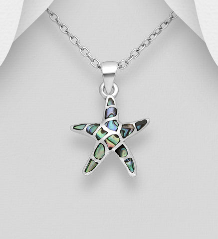Sterling Silver Large Abalone Shell Starfish on 18 inch chain ~ 5-1-587