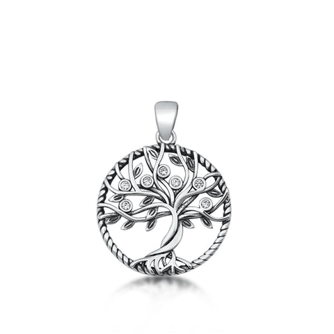 Sterling Silver CZ "Tree of Life" Pendant on 18 inch chain 5-1-589